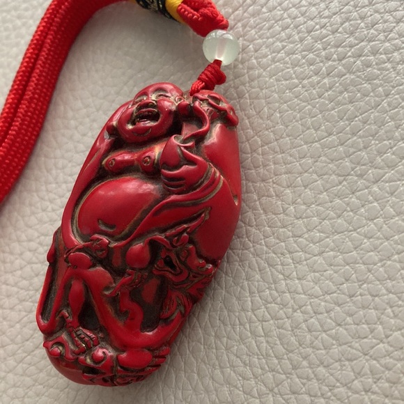 Red coral Happy Buddha- 3 inch on on red loop to hang - Picture 2 of 4